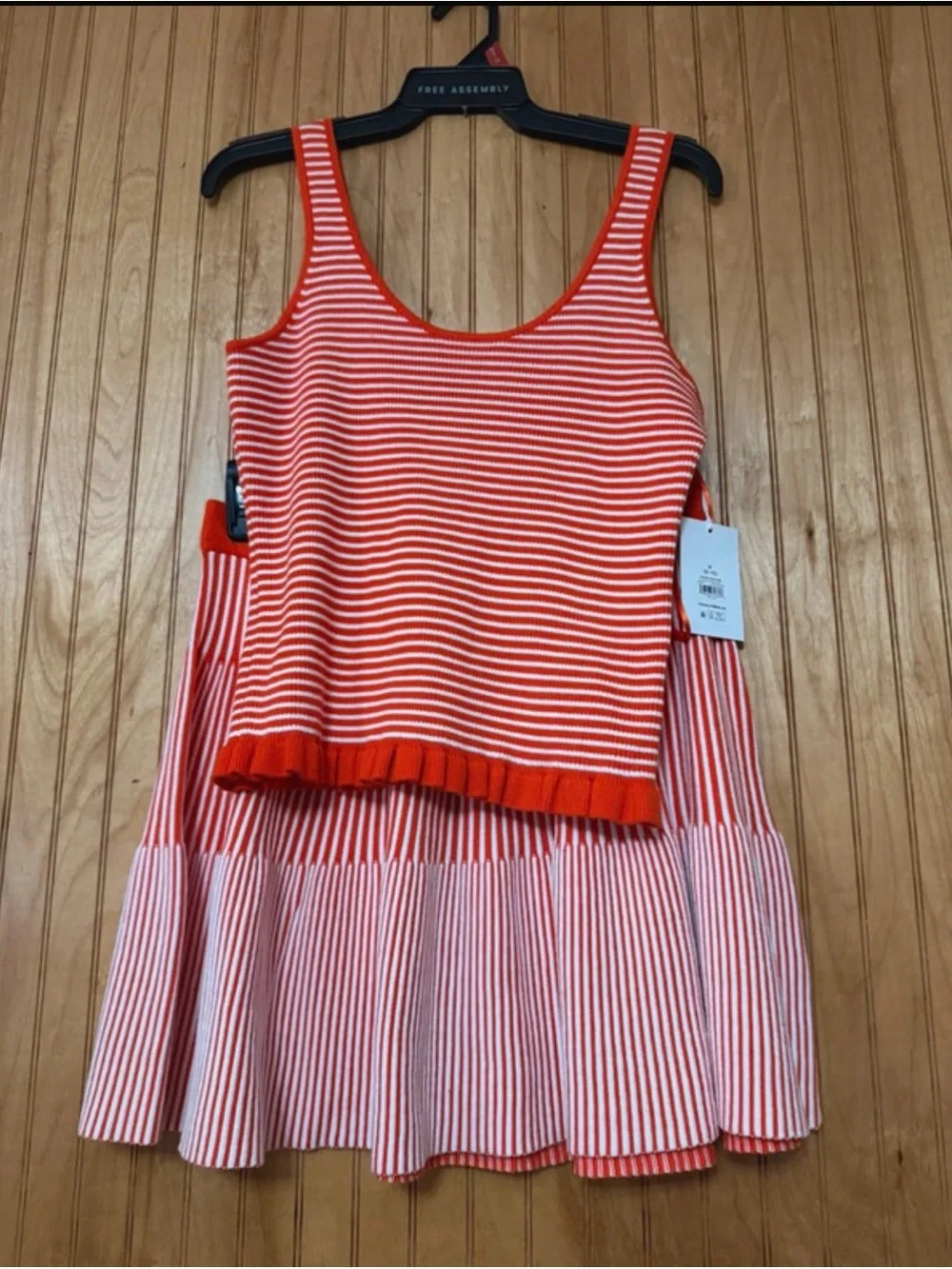 Free Assembly NWT Red & White Striped Knit Tank Top & Skirt Set Size Medium